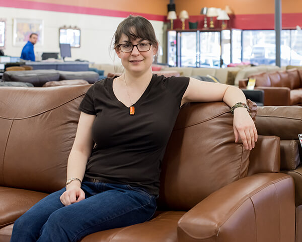 Liz Sits on Savvy sleeper sofa