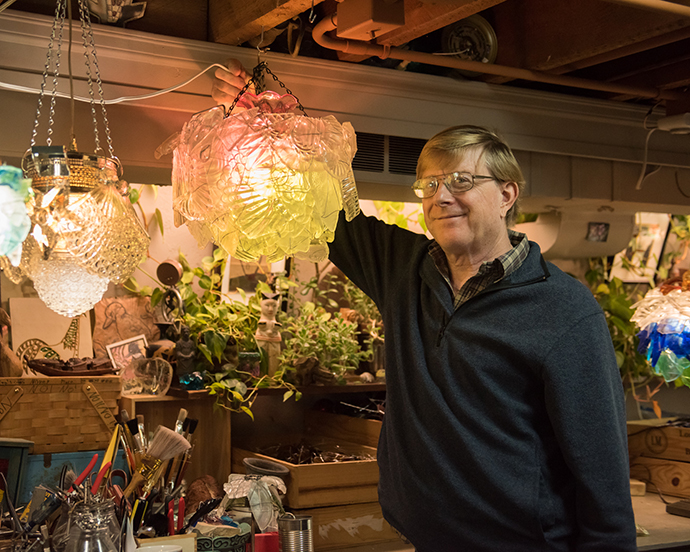 Russ Morgan with his Glass Light Fixture